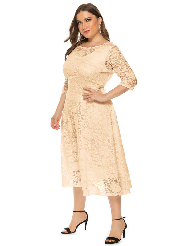 Blue Zone Planet | Bridesmaid Plus Size Lace Pocket Midi Dress-TOPS / DRESSES-[Adult]-[Female]-2022 Online Blue Zone Planet