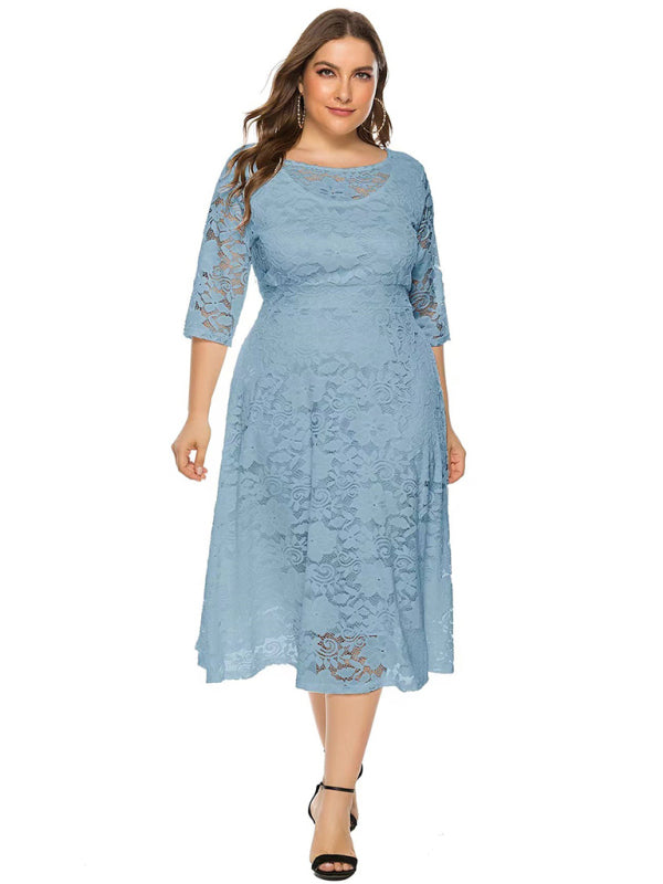 Blue Zone Planet | Bridesmaid Plus Size Lace Pocket Midi Dress-TOPS / DRESSES-[Adult]-[Female]-2022 Online Blue Zone Planet