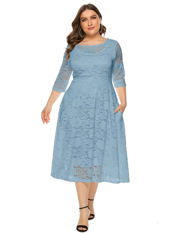 Blue Zone Planet | Bridesmaid Plus Size Lace Pocket Midi Dress-TOPS / DRESSES-[Adult]-[Female]-2022 Online Blue Zone Planet