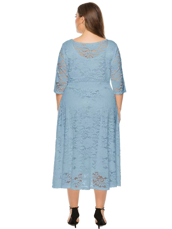 Blue Planet | Bridesmaid Plus Size Lace Pocket Midi Dress - Blue Black / XL by Blue Zone Planet Blue Planet | Bridesmaid Plus Size Lace Pocket Midi Dress - Blue Black / XL by Blue Zone Planet