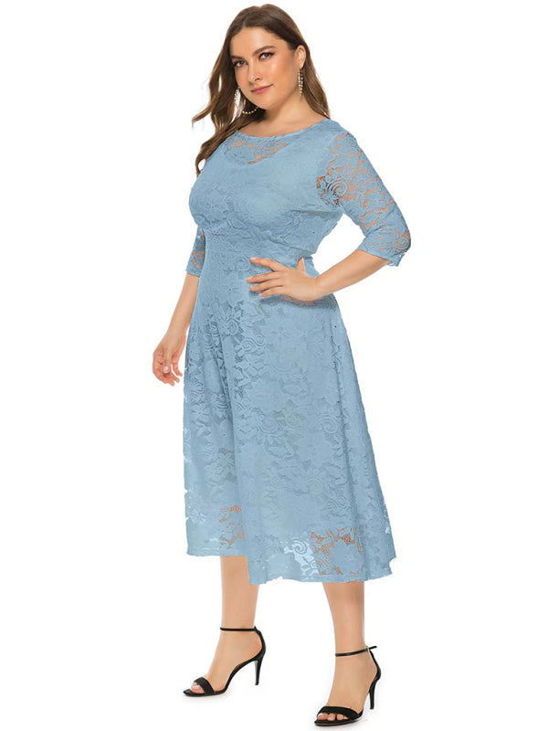 Blue Zone Planet | Bridesmaid Plus Size Lace Pocket Midi Dress-TOPS / DRESSES-[Adult]-[Female]-Blue grey-XL-2022 Online Blue Zone Planet