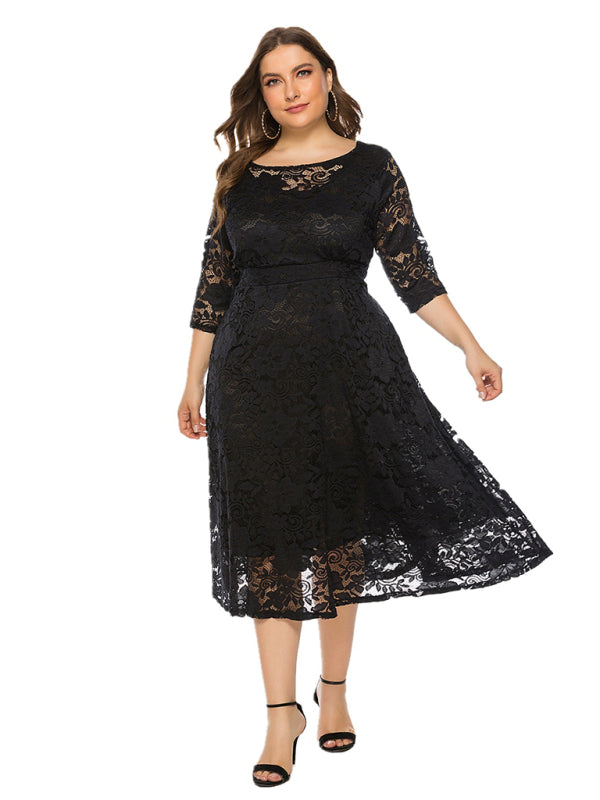 Blue Zone Planet | Bridesmaid Plus Size Lace Pocket Midi Dress-TOPS / DRESSES-[Adult]-[Female]-Black-XL-2022 Online Blue Zone Planet