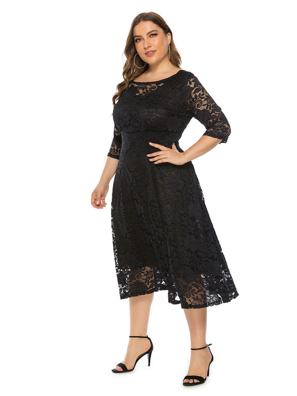 Blue Zone Planet | Bridesmaid Plus Size Lace Pocket Midi Dress-TOPS / DRESSES-[Adult]-[Female]-2022 Online Blue Zone Planet