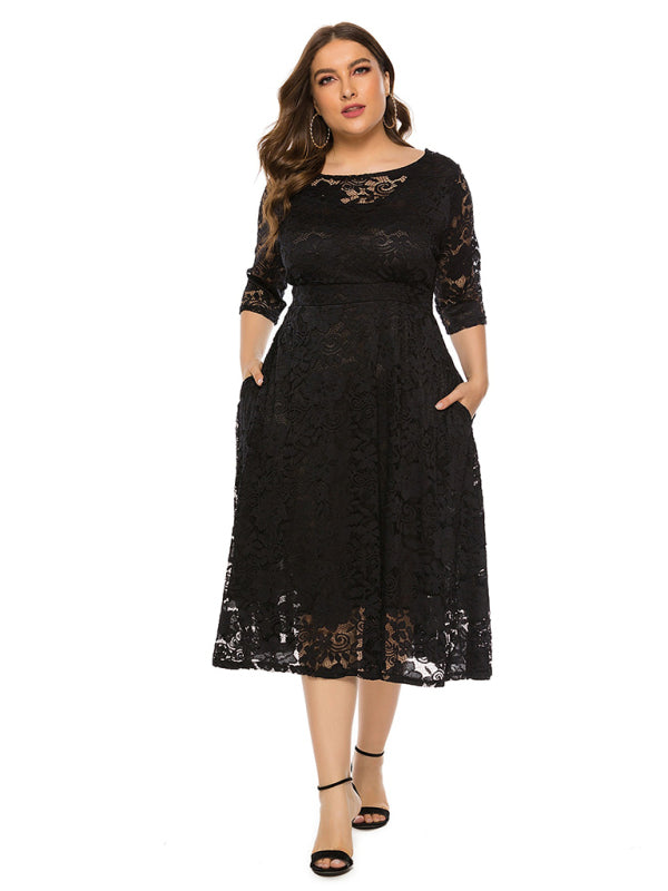 Blue Zone Planet | Bridesmaid Plus Size Lace Pocket Midi Dress-TOPS / DRESSES-[Adult]-[Female]-2022 Online Blue Zone Planet