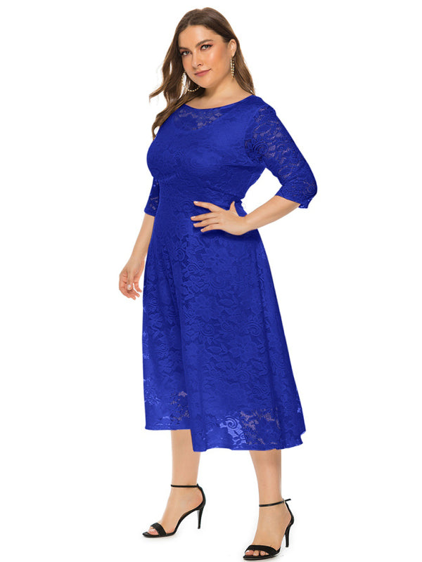 Blue Zone Planet | Bridesmaid Plus Size Lace Pocket Midi Dress-TOPS / DRESSES-[Adult]-[Female]-2022 Online Blue Zone Planet