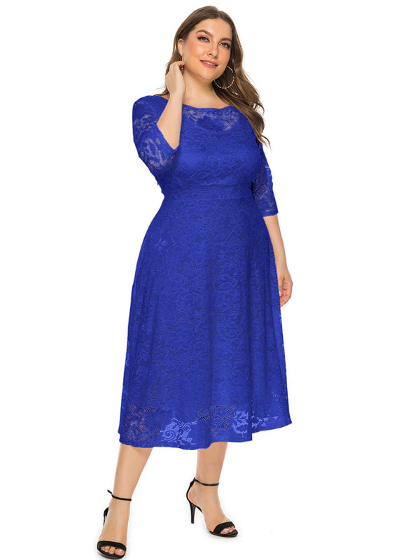 Blue Zone Planet | Bridesmaid Plus Size Lace Pocket Midi Dress-TOPS / DRESSES-[Adult]-[Female]-Purplish blue navy-XL-2022 Online Blue Zone Planet