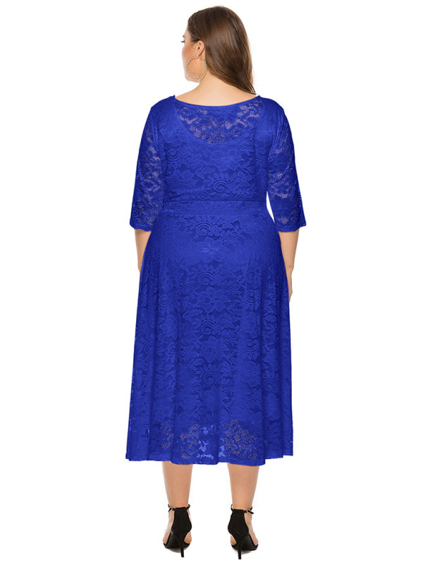 Blue Zone Planet | Bridesmaid Plus Size Lace Pocket Midi Dress-TOPS / DRESSES-[Adult]-[Female]-2022 Online Blue Zone Planet