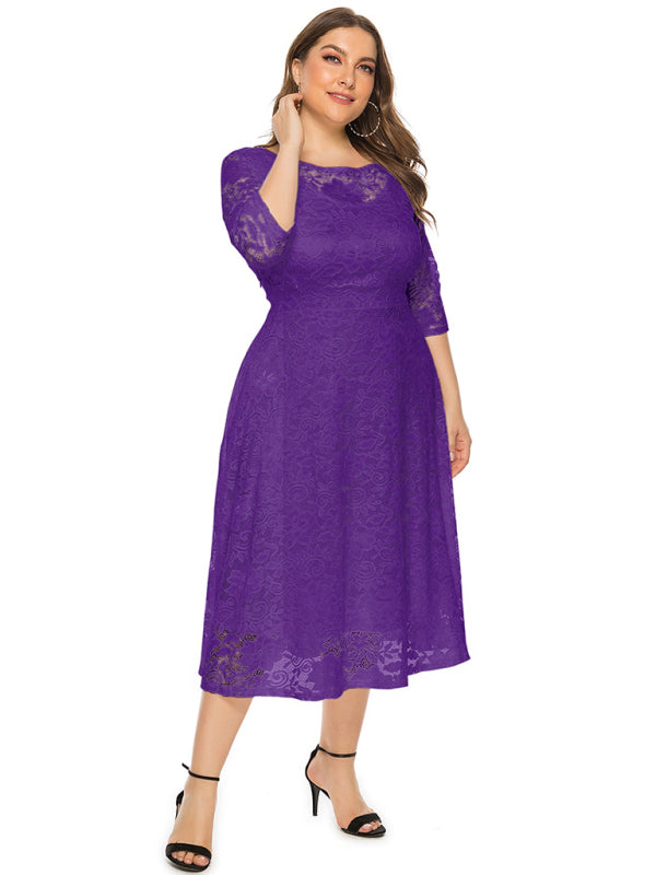 Blue Zone Planet | Bridesmaid Plus Size Lace Pocket Midi Dress-TOPS / DRESSES-[Adult]-[Female]-2022 Online Blue Zone Planet