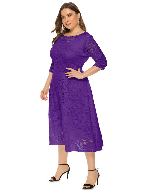 Blue Zone Planet | Bridesmaid Plus Size Lace Pocket Midi Dress-TOPS / DRESSES-[Adult]-[Female]-2022 Online Blue Zone Planet