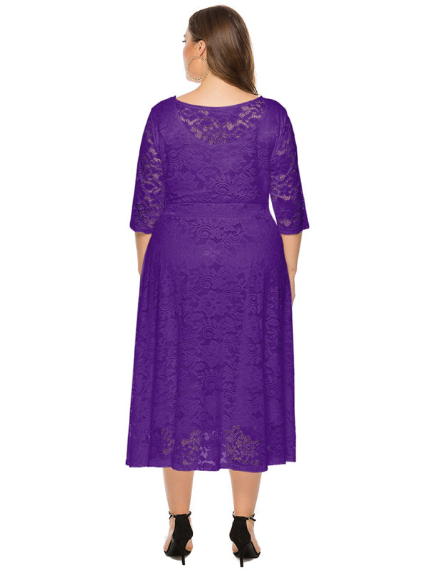 Blue Zone Planet | Bridesmaid Plus Size Lace Pocket Midi Dress-TOPS / DRESSES-[Adult]-[Female]-2022 Online Blue Zone Planet