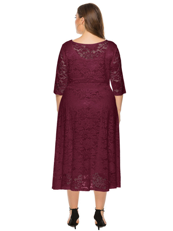 Blue Zone Planet | Bridesmaid Plus Size Lace Pocket Midi Dress-TOPS / DRESSES-[Adult]-[Female]-2022 Online Blue Zone Planet