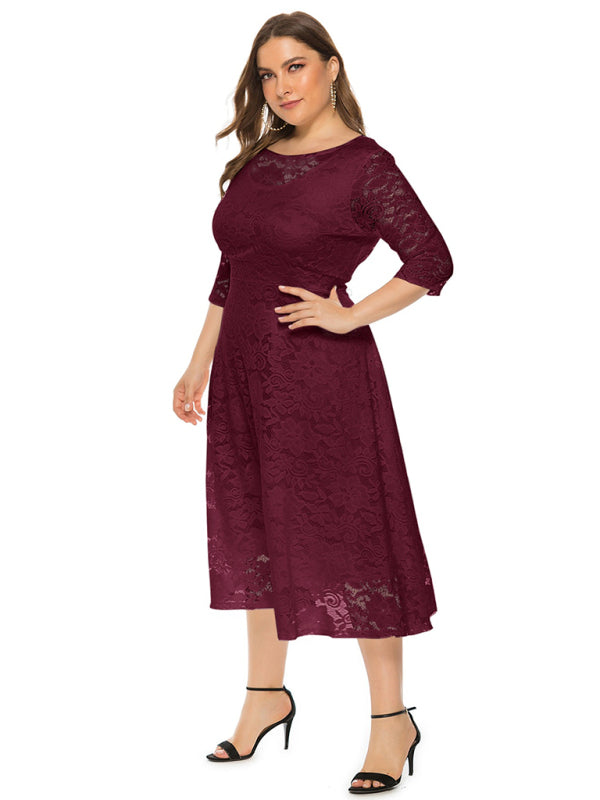 Blue Zone Planet | Bridesmaid Plus Size Lace Pocket Midi Dress-TOPS / DRESSES-[Adult]-[Female]-2022 Online Blue Zone Planet