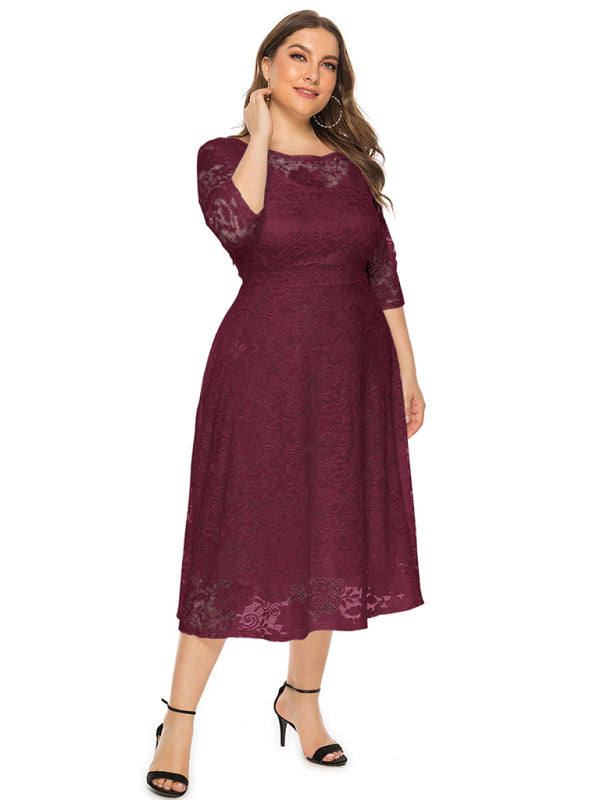 Blue Zone Planet | Bridesmaid Plus Size Lace Pocket Midi Dress-TOPS / DRESSES-[Adult]-[Female]-2022 Online Blue Zone Planet