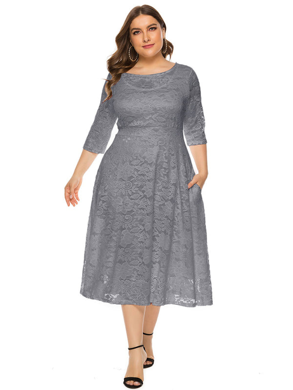 Blue Zone Planet | Bridesmaid Plus Size Lace Pocket Midi Dress-TOPS / DRESSES-[Adult]-[Female]-2022 Online Blue Zone Planet