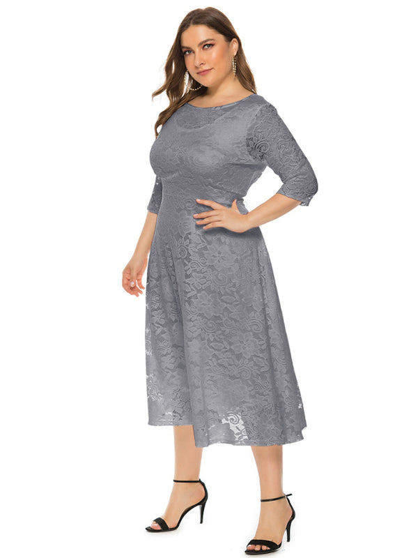 Blue Zone Planet | Bridesmaid Plus Size Lace Pocket Midi Dress-TOPS / DRESSES-[Adult]-[Female]-Grey-XL-2022 Online Blue Zone Planet