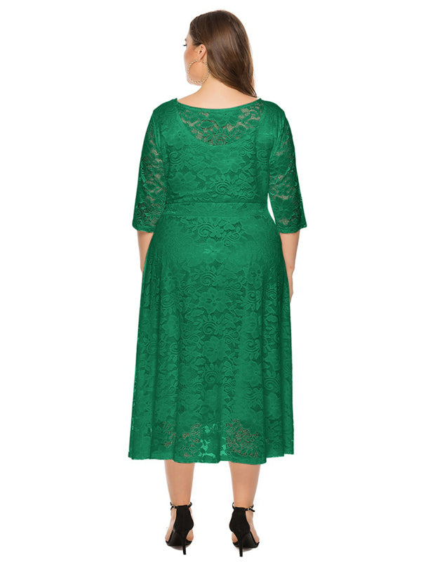 Blue Zone Planet | Bridesmaid Plus Size Lace Pocket Midi Dress-TOPS / DRESSES-[Adult]-[Female]-2022 Online Blue Zone Planet