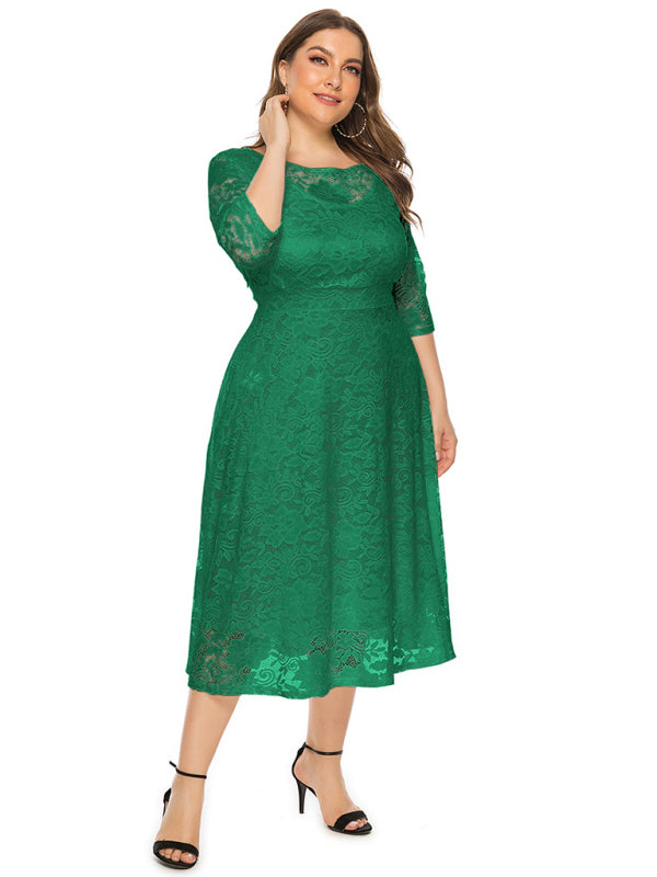 Blue Zone Planet | Bridesmaid Plus Size Lace Pocket Midi Dress-TOPS / DRESSES-[Adult]-[Female]-Green-XL-2022 Online Blue Zone Planet