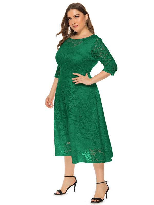 Blue Zone Planet | Bridesmaid Plus Size Lace Pocket Midi Dress-TOPS / DRESSES-[Adult]-[Female]-2022 Online Blue Zone Planet