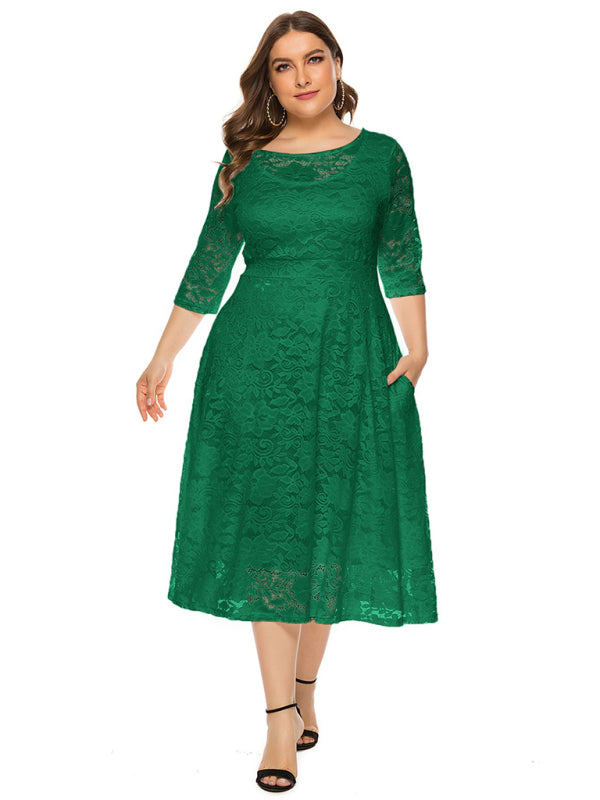 Blue Zone Planet | Bridesmaid Plus Size Lace Pocket Midi Dress-TOPS / DRESSES-[Adult]-[Female]-2022 Online Blue Zone Planet