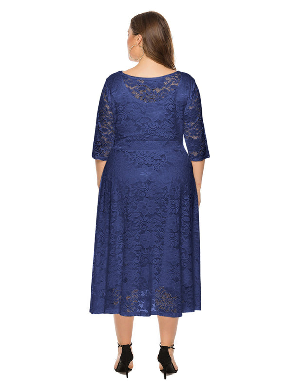 Blue Zone Planet | Bridesmaid Plus Size Lace Pocket Midi Dress-TOPS / DRESSES-[Adult]-[Female]-2022 Online Blue Zone Planet