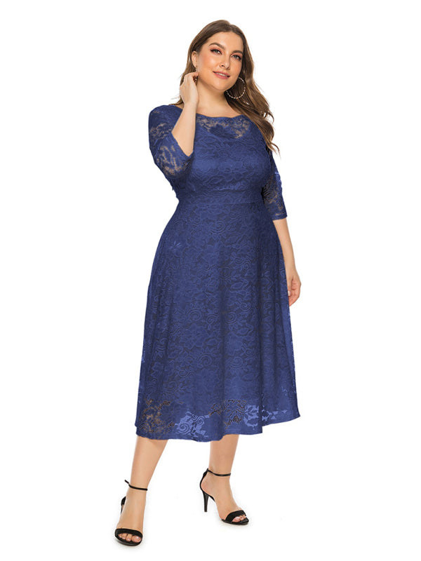 Blue Zone Planet | Bridesmaid Plus Size Lace Pocket Midi Dress-TOPS / DRESSES-[Adult]-[Female]-2022 Online Blue Zone Planet