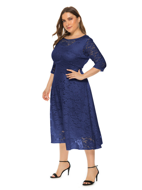 Blue Zone Planet | Bridesmaid Plus Size Lace Pocket Midi Dress-TOPS / DRESSES-[Adult]-[Female]-2022 Online Blue Zone Planet