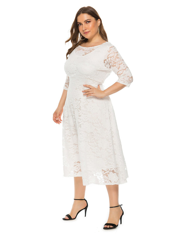 Blue Zone Planet | Bridesmaid Plus Size Lace Pocket Midi Dress-TOPS / DRESSES-[Adult]-[Female]-2022 Online Blue Zone Planet