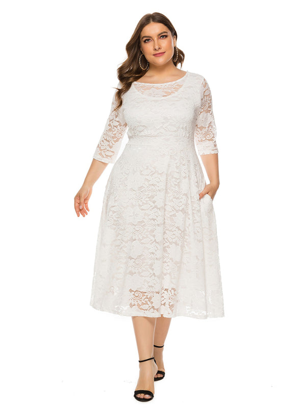 Blue Zone Planet | Bridesmaid Plus Size Lace Pocket Midi Dress-TOPS / DRESSES-[Adult]-[Female]-2022 Online Blue Zone Planet