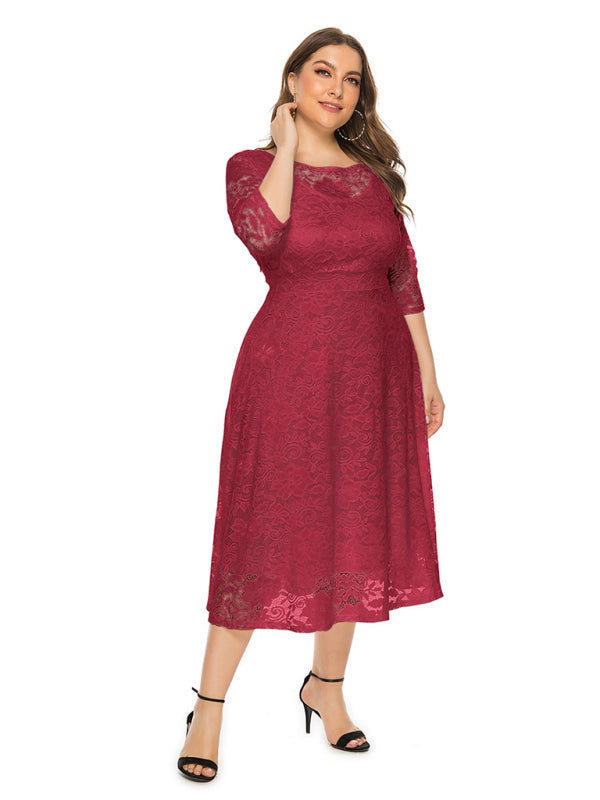 Blue Zone Planet | Bridesmaid Plus Size Lace Pocket Midi Dress-TOPS / DRESSES-[Adult]-[Female]-2022 Online Blue Zone Planet