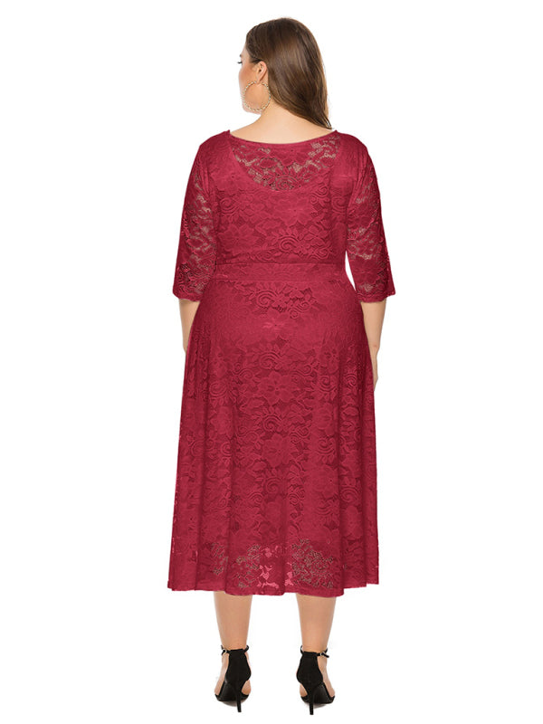 Blue Zone Planet | Bridesmaid Plus Size Lace Pocket Midi Dress-TOPS / DRESSES-[Adult]-[Female]-2022 Online Blue Zone Planet