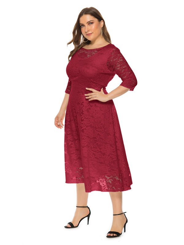 Blue Zone Planet | Bridesmaid Plus Size Lace Pocket Midi Dress-TOPS / DRESSES-[Adult]-[Female]-2022 Online Blue Zone Planet