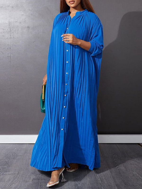 Blue Zone Planet | Bella's Plus Size Loose Casual Pleated Maxi Dress-TOPS / DRESSES-[Adult]-[Female]-2022 Online Blue Zone Planet