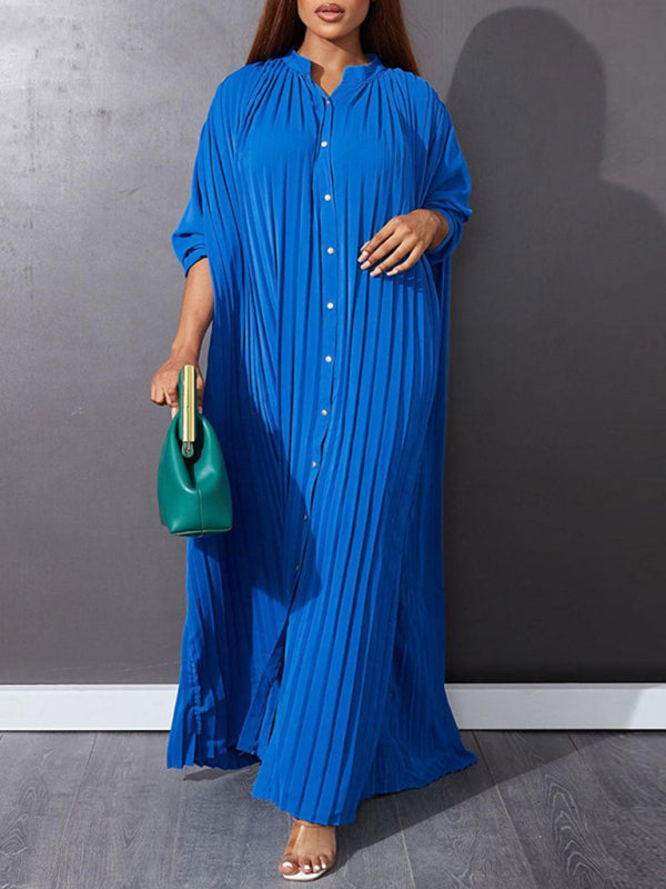 Blue Zone Planet | Bella's Plus Size Loose Casual Pleated Maxi Dress-TOPS / DRESSES-[Adult]-[Female]-2022 Online Blue Zone Planet