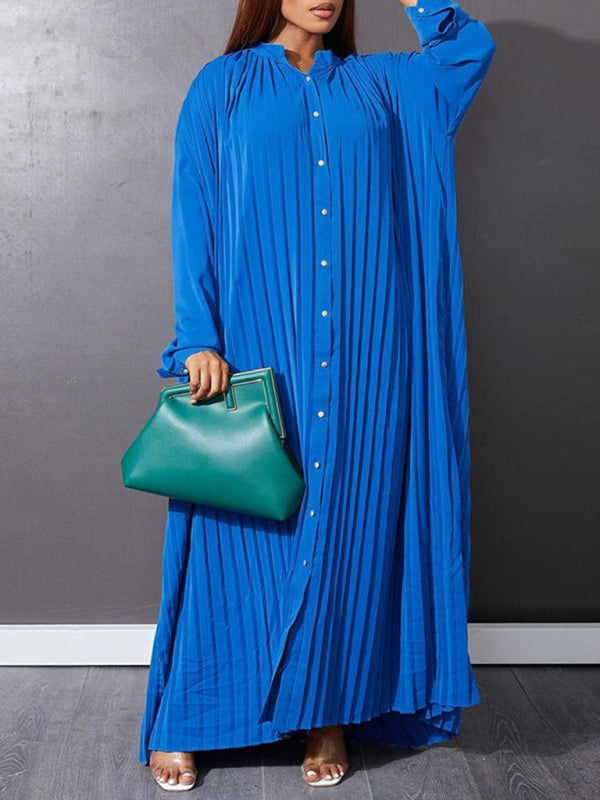 Blue Zone Planet | Bella's Plus Size Loose Casual Pleated Maxi Dress-TOPS / DRESSES-[Adult]-[Female]-Blue-S-2022 Online Blue Zone Planet