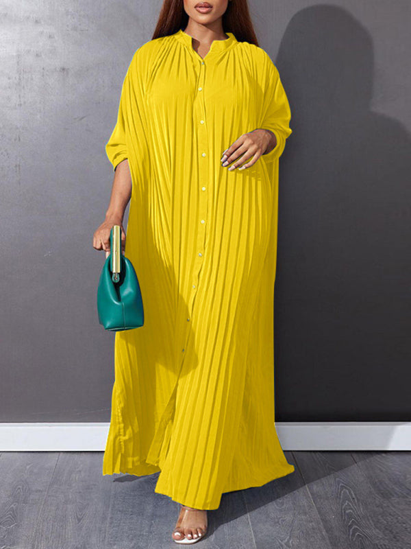 Blue Zone Planet | Bella's Plus Size Loose Casual Pleated Maxi Dress-TOPS / DRESSES-[Adult]-[Female]-Yellow-S-2022 Online Blue Zone Planet