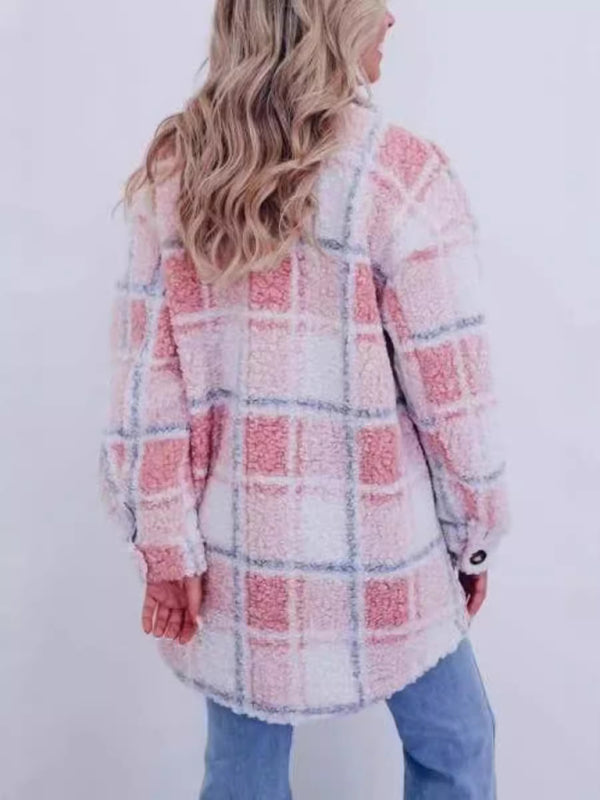 New multi-color plaid warm lapel jacket and versatile long-sleeved coat-[Adult]-[Female]-2022 Online Blue Zone Planet