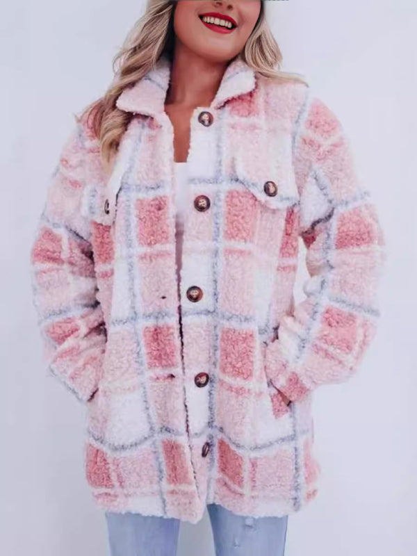 New multi-color plaid warm lapel jacket and versatile long-sleeved coat-[Adult]-[Female]-2022 Online Blue Zone Planet