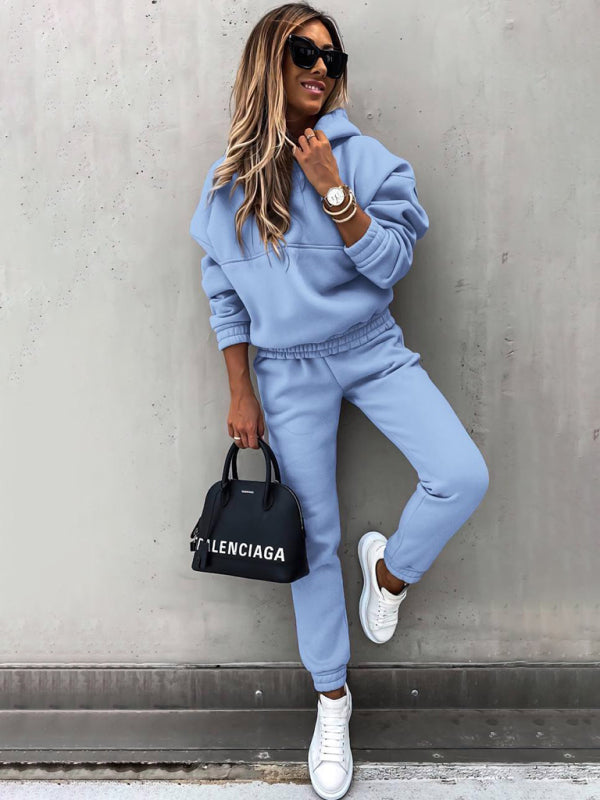 Fashion long-sleeved sports sweatshirt suit two-piece set-[Adult]-[Female]-Blue-S-2022 Online Blue Zone Planet