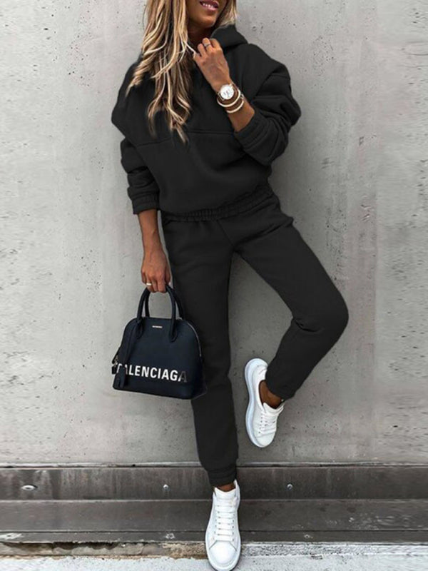 Fashion long-sleeved sports sweatshirt suit two-piece set-[Adult]-[Female]-Black-S-2022 Online Blue Zone Planet