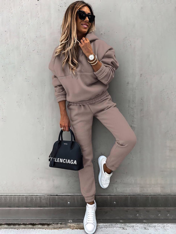 Fashion long-sleeved sports sweatshirt suit two-piece set-[Adult]-[Female]-Camel-S-2022 Online Blue Zone Planet