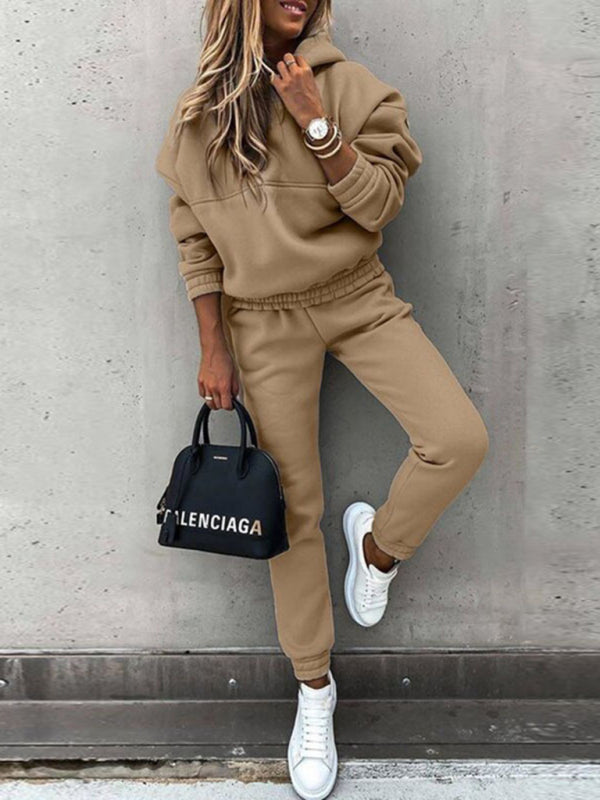 Fashion long-sleeved sports sweatshirt suit two-piece set-[Adult]-[Female]-Khaki-S-2022 Online Blue Zone Planet