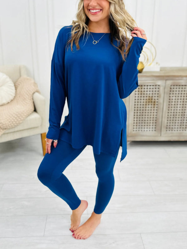 Blue Zone Planet | Women's new two-piece suits able solid color long-sleeved split suits home clothes-[Adult]-[Female]-2022 Online Blue Zone Planet