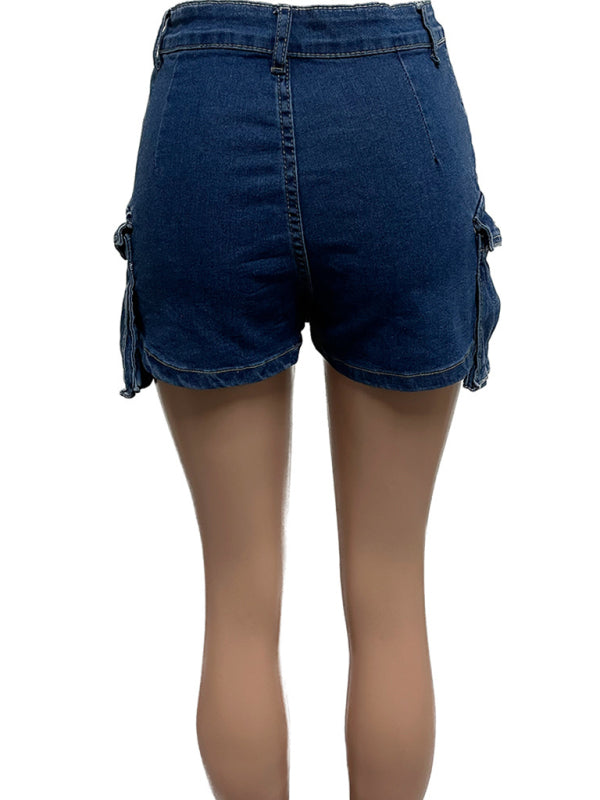 Ladies new retro washed stretch denim cotton short hip skirt pants-[Adult]-[Female]-2022 Online Blue Zone Planet