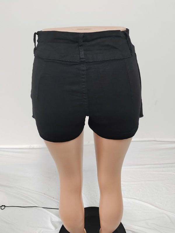 Ladies new retro washed stretch denim cotton short hip skirt pants-[Adult]-[Female]-2022 Online Blue Zone Planet