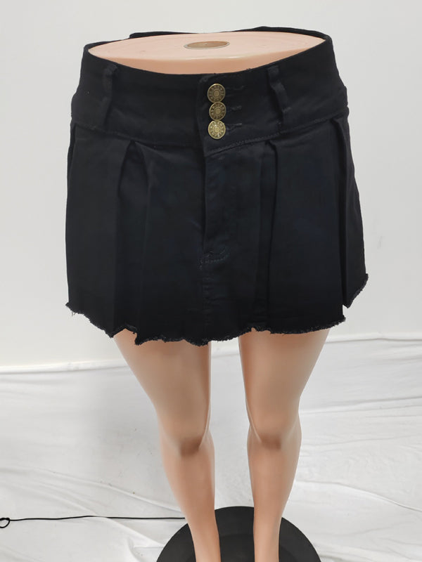 Ladies new retro washed stretch denim cotton short hip skirt pants-[Adult]-[Female]-2022 Online Blue Zone Planet