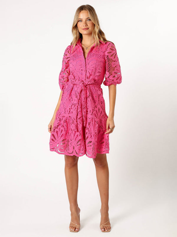 Mid-sleeve commuter button shirt dress Mid-sleeve commuter button shirt dress