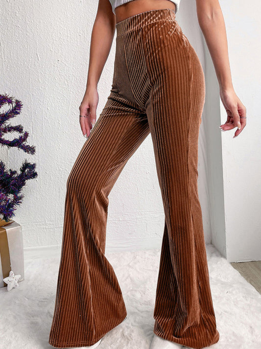 New style corduroy wide-leg pants solid color high waist flared pants-[Adult]-[Female]-Brown-S-2022 Online Blue Zone Planet