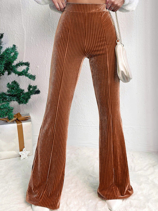 New style corduroy wide-leg pants solid color high waist flared pants-[Adult]-[Female]-2022 Online Blue Zone Planet