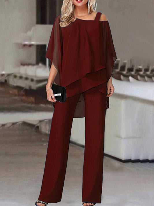 New fashion irregular bat sleeve jumpsuit two-piece suit-[Adult]-[Female]-Wine Red-S-2022 Online Blue Zone Planet