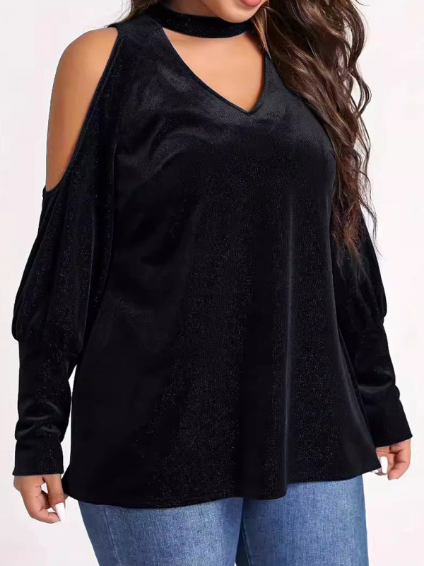 Christmas New Year holiday new style sequined v-neck loose long-sleeved top-[Adult]-[Female]-2022 Online Blue Zone Planet